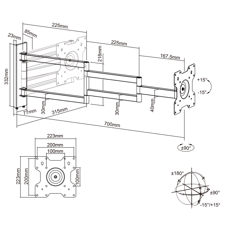 XTRARM Axis XL 70 cm Blanco - Soporte de TV giratorio e inclinable