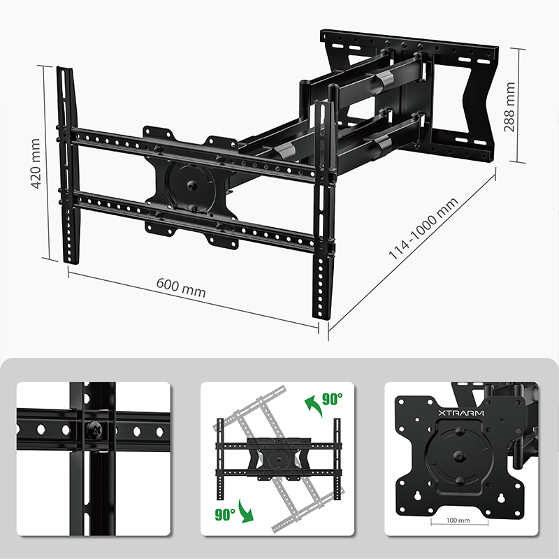 XTRARM Cratos 100 cm doble Rotate VESA 600 TV - Soporte TV de pared Negro