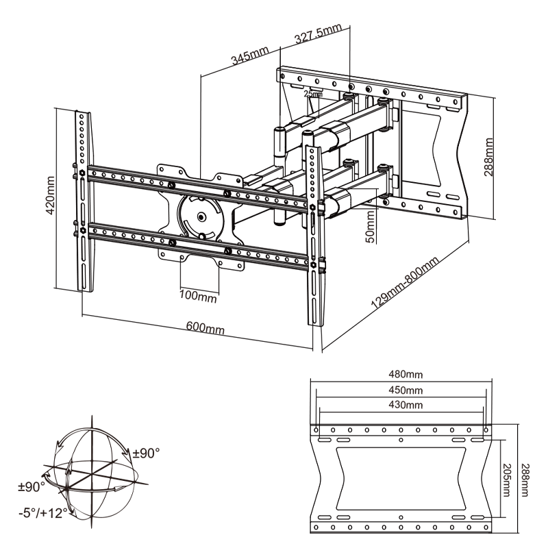 XTRARM Cratos 80 cm doble Rotate VESA 600 - Soporte TV de pared Negro