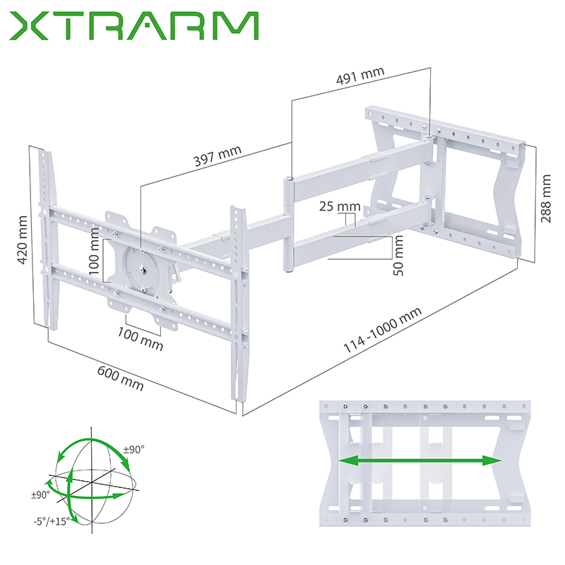 XTRARM Crius 100 cm Rotate VESA 600 - Soporte TV de pared Blanco