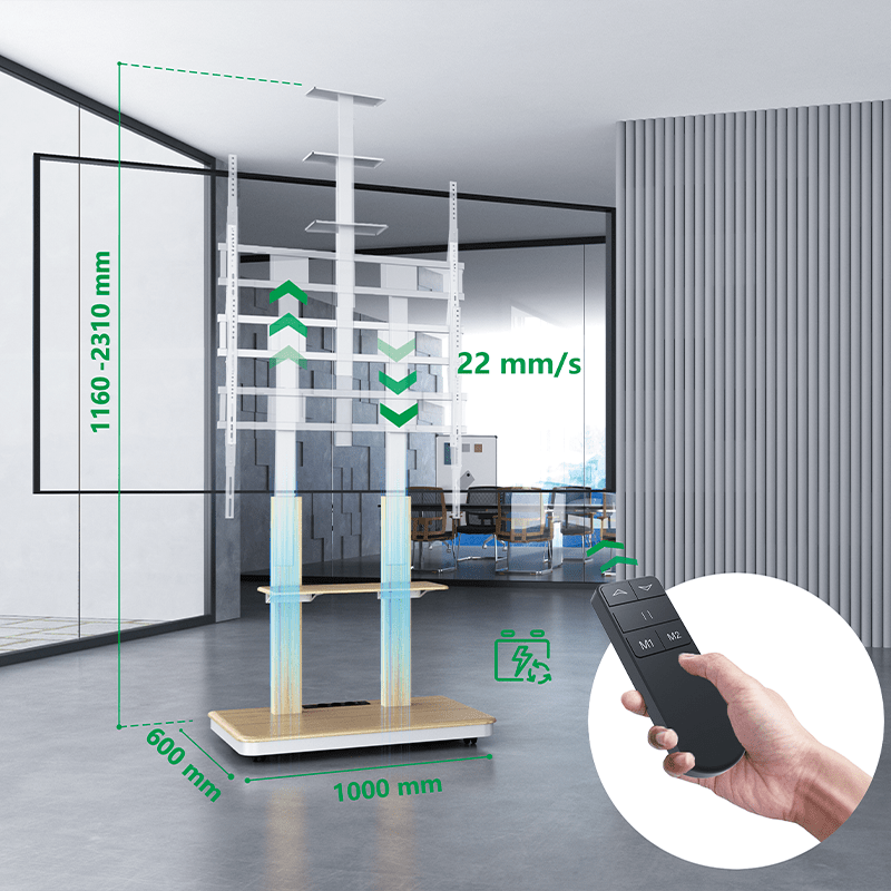 XTRARM Duolite blanco/haya Móvil – Soporte Tv de pie eléctrico