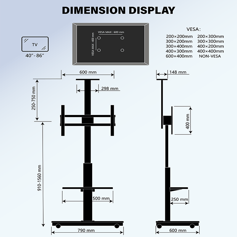 XTRARM Elite negro/nogal Móvil – Soporte Tv de pie eléctrico