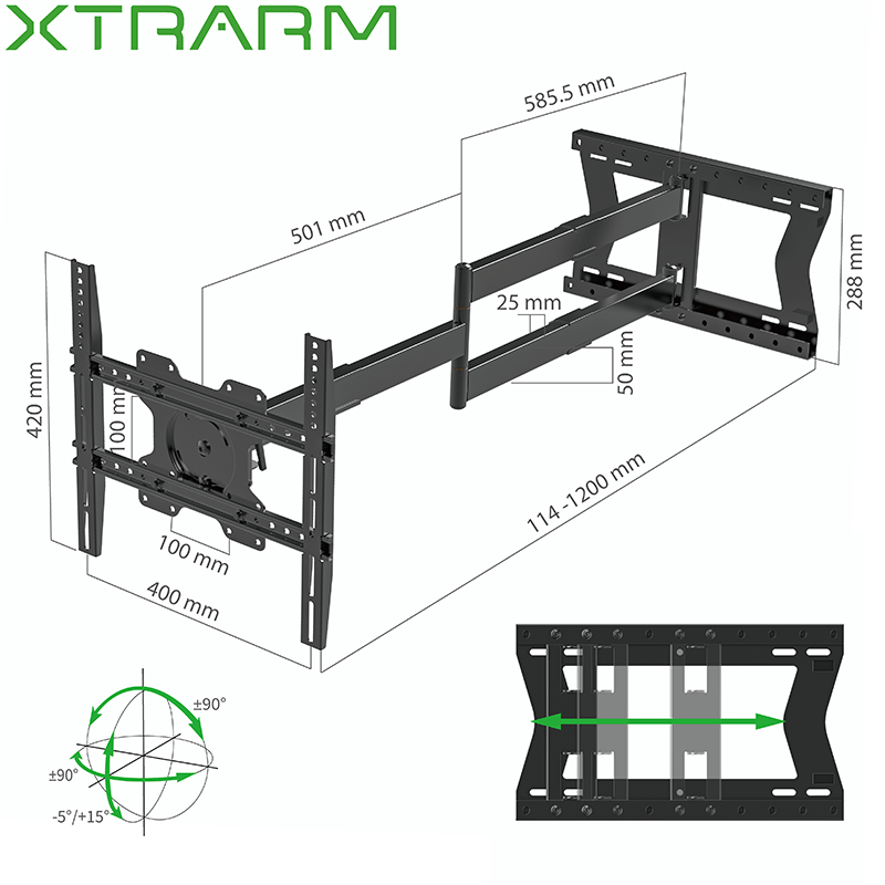 XTRARM Ferrom 120 cm Rotate - Soporte TV de pared Negro