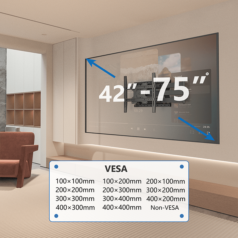 DQ Wall-Support Hercules 2.0 120 cm Flex VESA 400 - Soporte TV de pared Negro