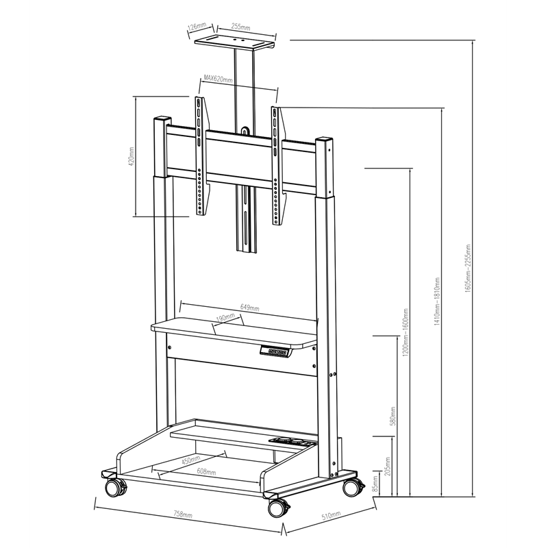 DQ Wall-Support Zelos black Mobile – Elektrischer Stand-TV-Ständer