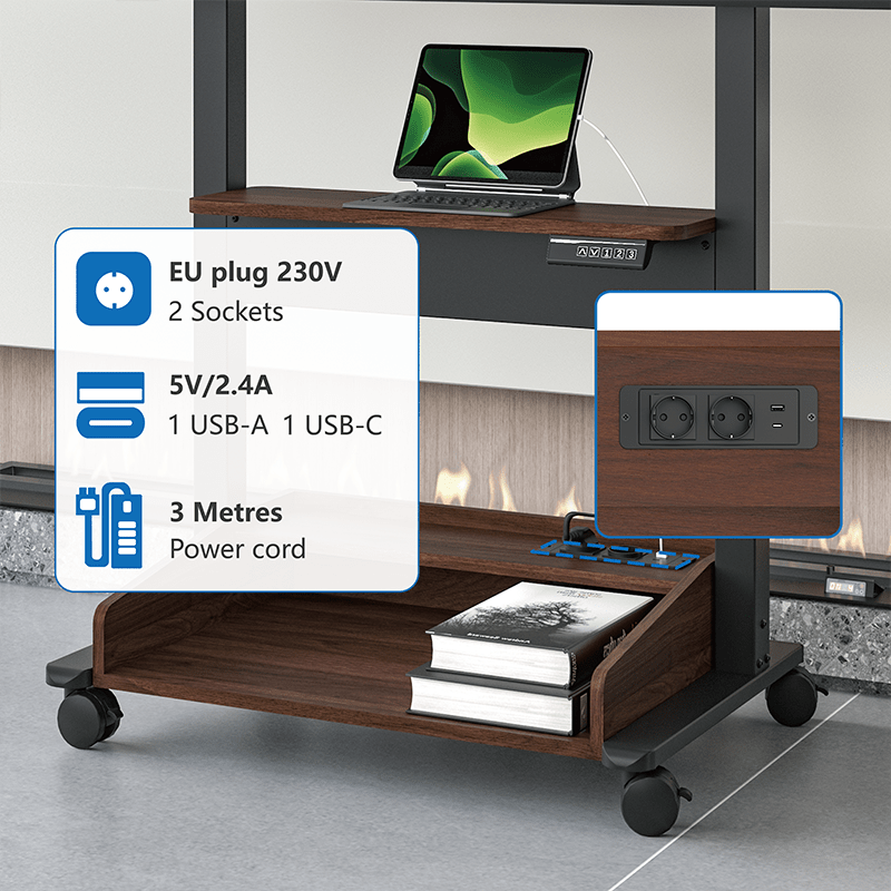 DQ Wall-Support Zelos nogal negro Móvil – Soporte Tv de pie eléctrico