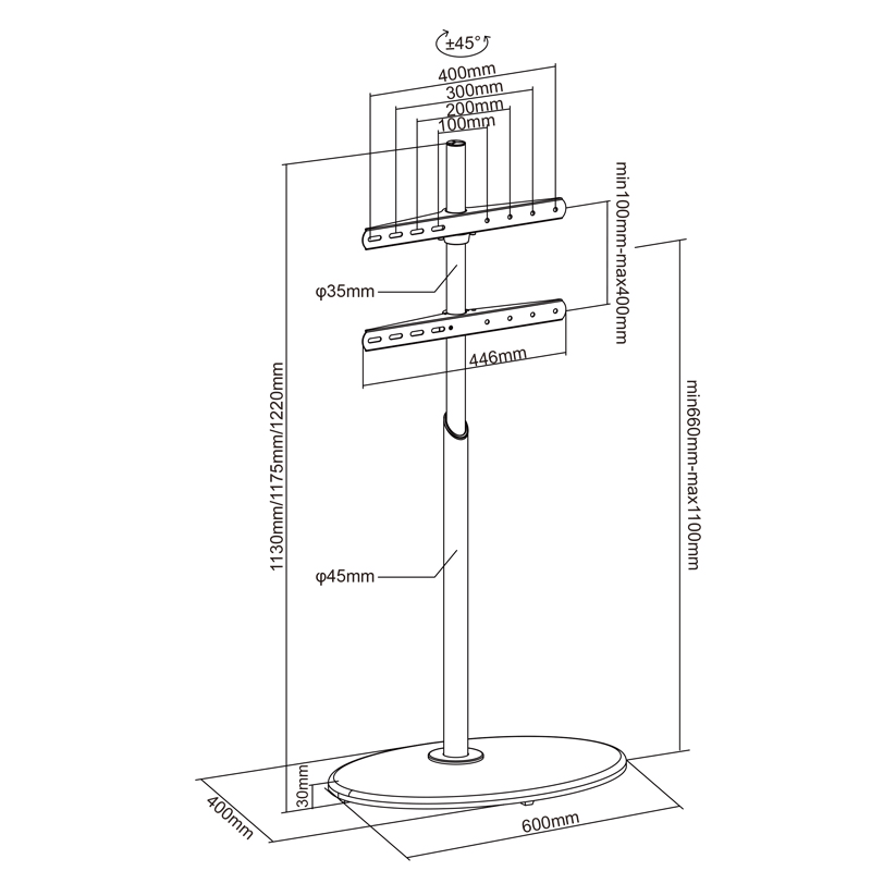 XTRARM Arius Soporte Tv de pie Oval Negro