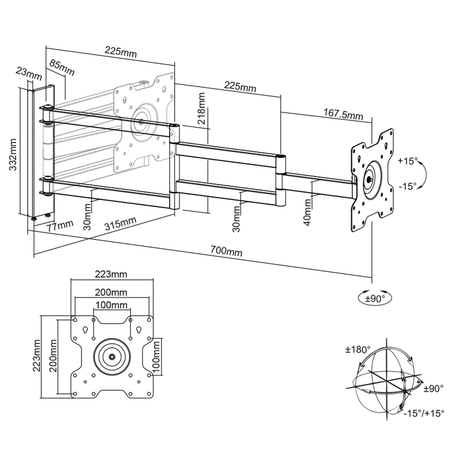 XTRARM Axis XL 70 cm Blanco - Soporte de TV giratorio e inclinable