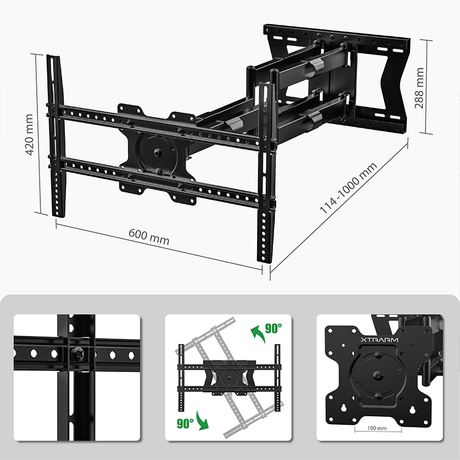XTRARM Cratos 100 cm doble Rotate VESA 600 TV - Soporte TV de pared Negro