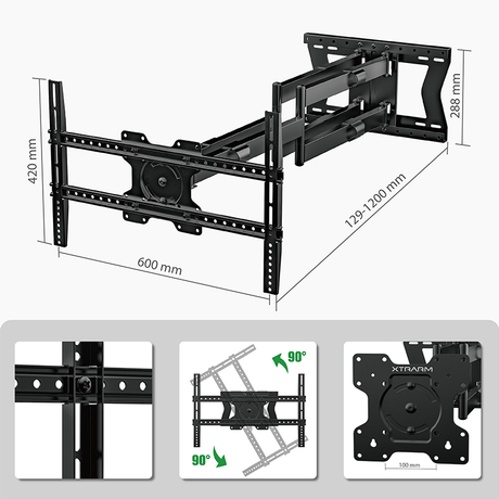 XTRARM Cratos 120 cm doble Rotate VESA 600 TV - Soporte TV de pared Negro