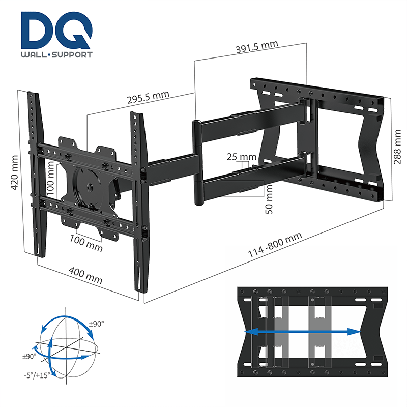 DQ Wall-Support Hercules 2.0 80 cm Flex - Soporte TV de pared Negro