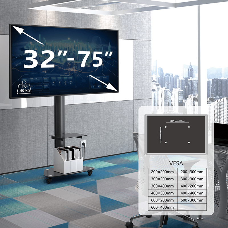 XTRARM Soporte para TV Proton 300 Pie-TV Negro: Elegancia y funcionalidad en un solo mueble.