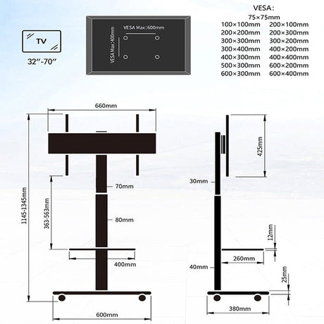 XTRARM Stellar negro/negro Móvil – Soporte Tv de pie