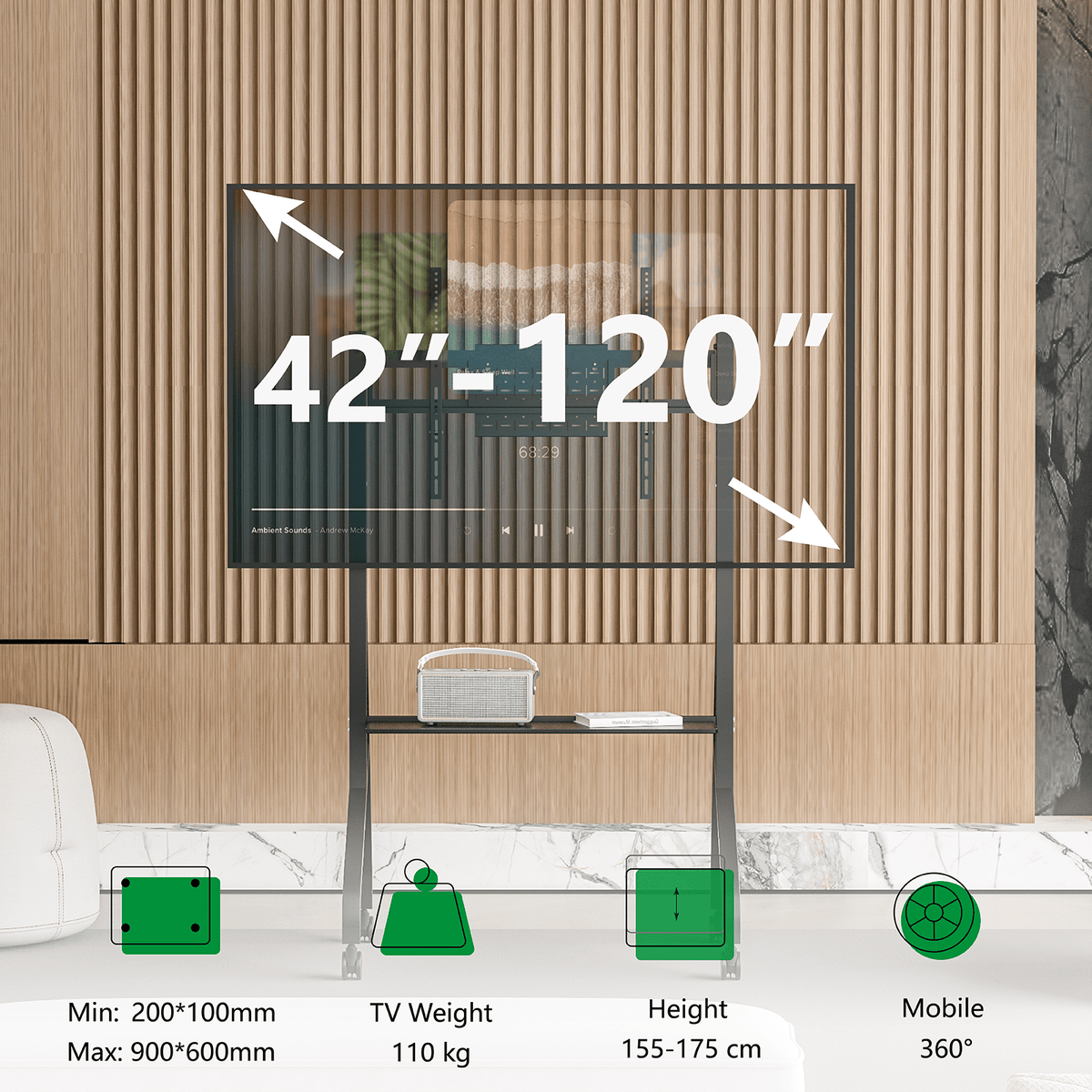 XTRARM Aura XTR-FS5150 – Mobiler TV-Standfuß 42"-110" Schwarz