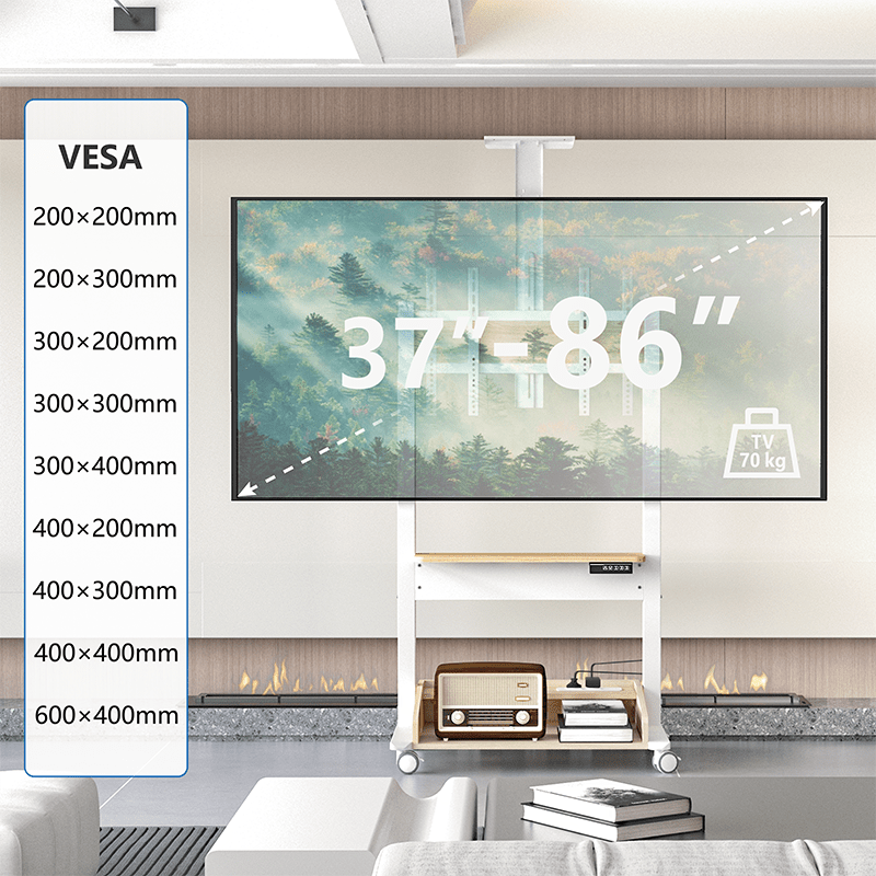 DQ Wall-Support Zelos blanco Móvil – Soporte Tv de pie eléctrico