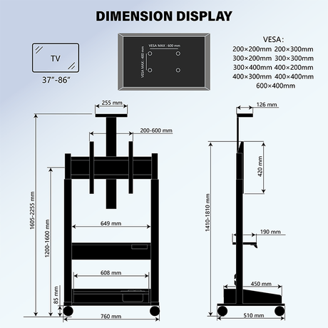 DQ Wall-Support Zelos black Mobile – Elektrischer Stand-TV-Ständer