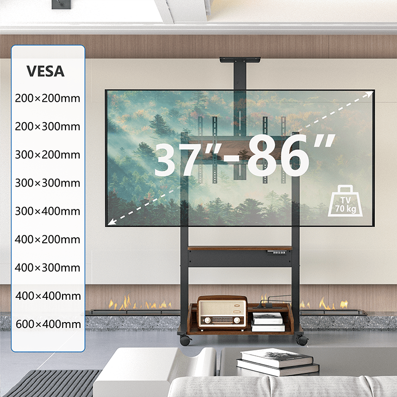 DQ Wall-Support Zelos nogal negro Móvil – Soporte Tv de pie eléctrico